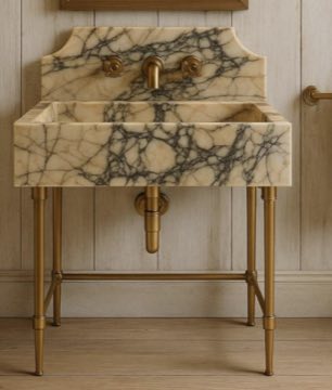 Marble console basin with brass legs